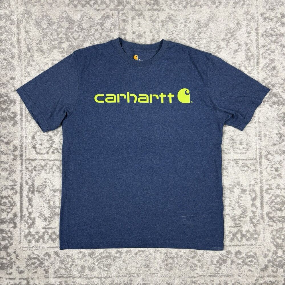 Carhartt T Shirt Original Fit Blue Lime Green Logo Short Sleeve Size Medium